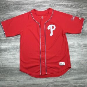 Philadelphia Phillies Jersey Mens Large Red MLB Baseball Button Front Mesh